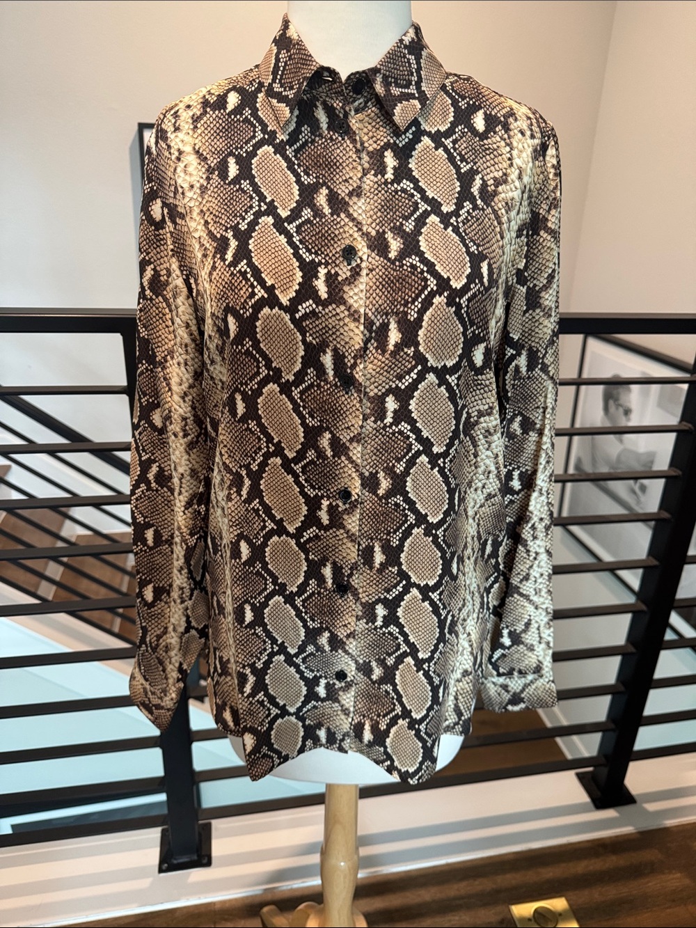 The Kooples Python Snake Print Button-Down 100% Silk Blouse French SZ 1 NWT